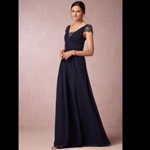 NWT Bhldn Navy/Gold lace Evangeline Gown